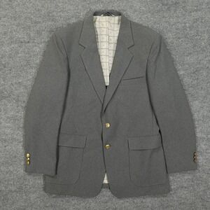 Vintage Perma-Prest Blazer Mens 42R Gray Polyester Sport Coat Gold Buttons USA